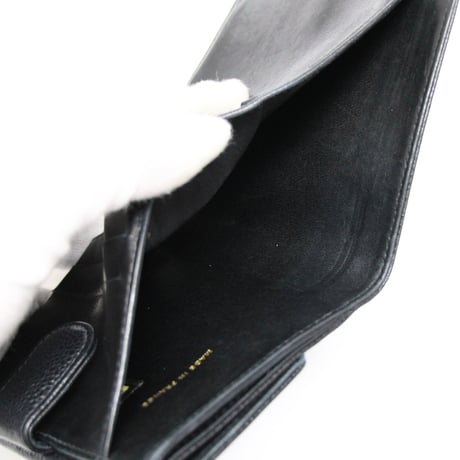 CHANEL CC Logo Trifold Wallet Caviar Black #74833