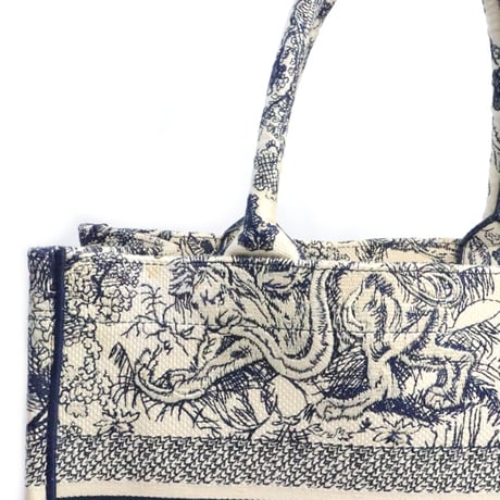 Christian Dior Medium Book Tote Bag Toile de Jouy Embroidery Canvas Navy #19331