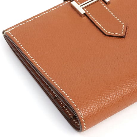 HERMES Bearn Compact Wallet Epsom Leather Cognac #19413
