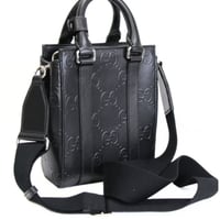 GUCCI Mini Tote Bag GG Embossed Leather Black #72929