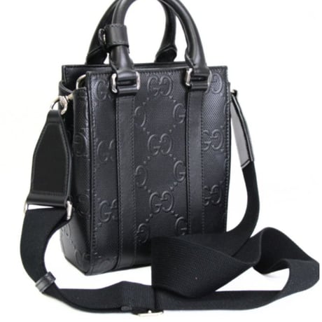 GUCCI Mini Tote Bag GG Embossed Leather Black #72929
