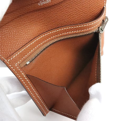 HERMES Bearn Compact Wallet Epsom Leather Cognac #19413