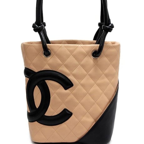 CHANEL Cambon Tote Small Shoulder Bag Black White Quilted calf