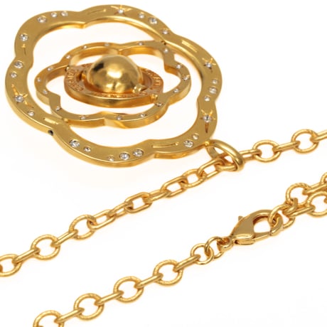 CHANEL CC Logo Camellia Pendant Necklace Faux Pearl Gold-toned B24K #73450