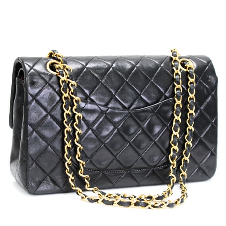 CHANEL Classic 25 Medium Double Flap Bag Quilted Lambskin Black #75113