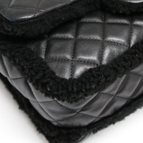 CHANEL Shearling Muff Flap Bag Quilted Lambskin Black ＃74773