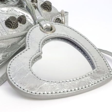 BALENCIAGA Nano Cagole Shoulder Bag Leather Metallic Silver＃19476