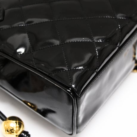 CHANEL Satchel Bag with Shoulder Strap Quilted Patent Black #74404