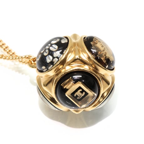 CHANEL Ball Pendant Necklace Faux Pearl Crystal Gold-toned D20B #74842