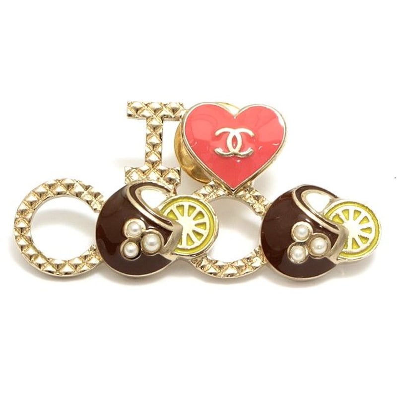 CHANEL Brooch Pin AUTH Coco chain Logo Rare Vintage CC Gold Star Medal