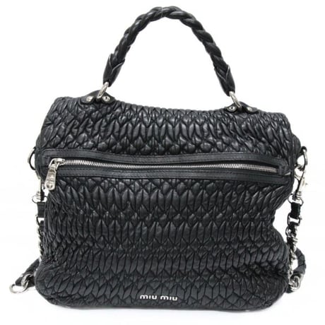 Miu Miu Matelasse Flap Shoulder Bag Leather Black #75026