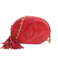 CHANEL Oval Camera Bag with Tassel Charm Lambskin Red #75238