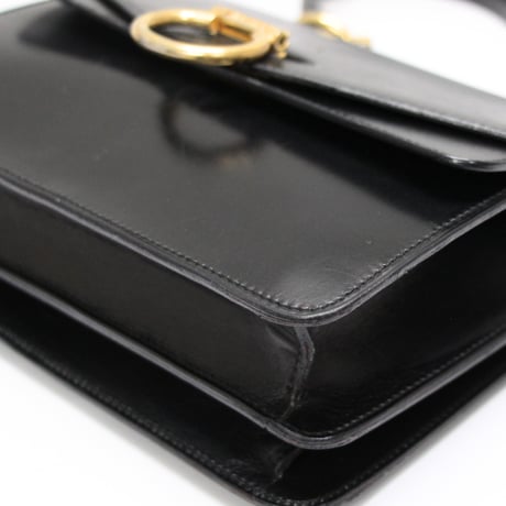 CELINE Gancini Double Flap Bag Leather Black #74810