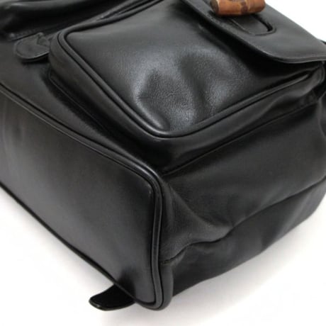 GUCCI Vintage Bamboo Handle Backpack Leather Black #71259