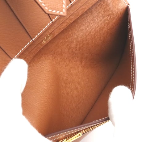 HERMES Bearn Soufflet Wallet Veau Madame Leather Gold #18636