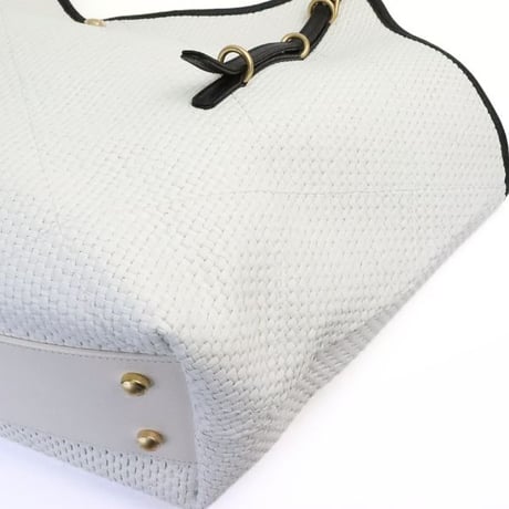 CHANEL Maxi Shopping Bag Raffia Calfskin White #19251