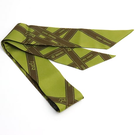 HERMES Twilly Scarf Silk Bolduc Green #19189