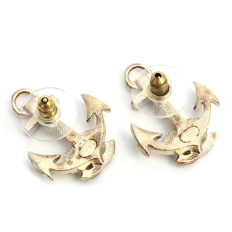 CHANEL CC Logo Anchor Motif Pierced Earrings Crystal Gold-toned 18A #18655