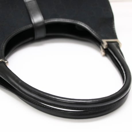 GUCCI Medium Jackie Bardot Hobo Bag GG Canvas Leather Black #74585