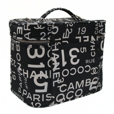 CHANEL By The Sea Line Logo Vanity Bag Canvas Black #72784
