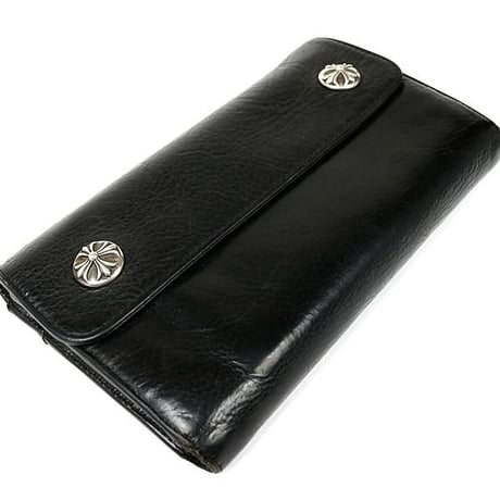 Chrome Hearts Wave Wallet Cross Button Black Heavy Leather #103185