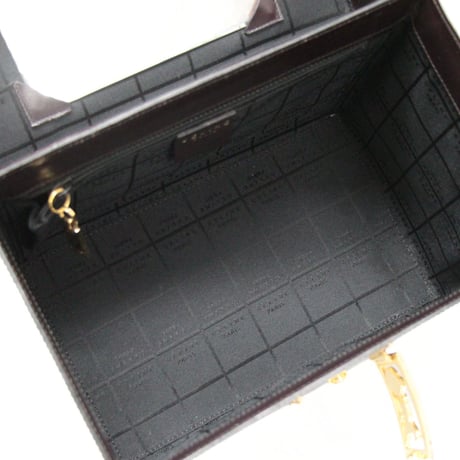 CELINE Horse Carriage Hardware Vanity Bag Leather Dark Brown #74335