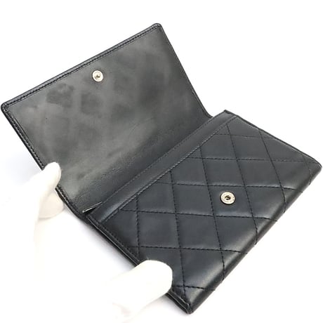 CHANEL Cambon Ligne Bifold Wallet Quilted Leather Black #19207
