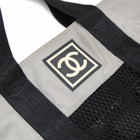 CHANEL Sports Line Shoppoing Mesh Tote Bag Nylon Gray Black #74407