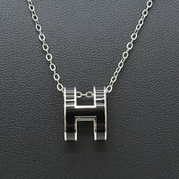 HERMES Pop H Pendant Necklace Silver-toned #16078