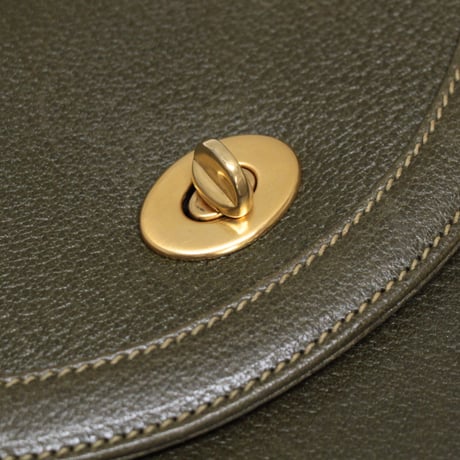 GUCCI Turn Lock Flap Shoulder Bag Leather Olive #75055