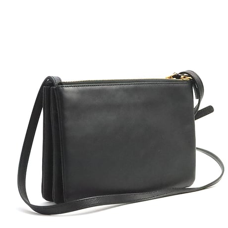 CELINE Small Trio Shoulder Bag Leather Black #74756