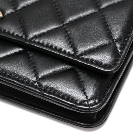 CHANEL Top Handle Flap Wallet on Chain Quilted Lambskin Black #74834