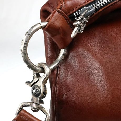 Chrome Hearts Scroll 2-Clip Leather Shoulder Bag Brown #103589