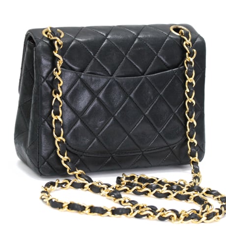CHANEL Mini Square Flap Bag Quilted Lambskin Black #75024