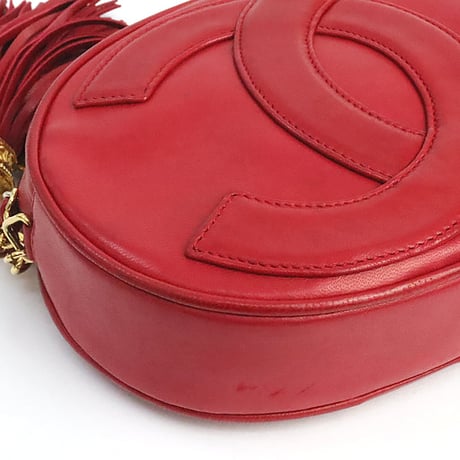 CHANEL Oval Camera Bag with Tassel Charm Lambskin Red #75238
