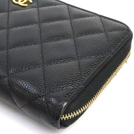CHANEL Zip-around Wallet Quilted Caviar Black #19350