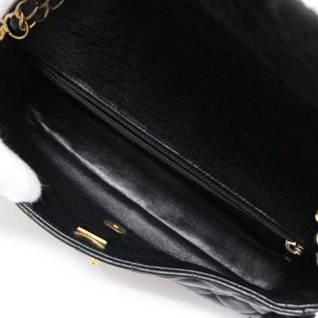 CHANEL Shearling Muff Flap Bag Quilted Lambskin Black ＃74773