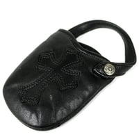 Chrome Hearts Black Leather Cross Patch Phone Pouch #30983