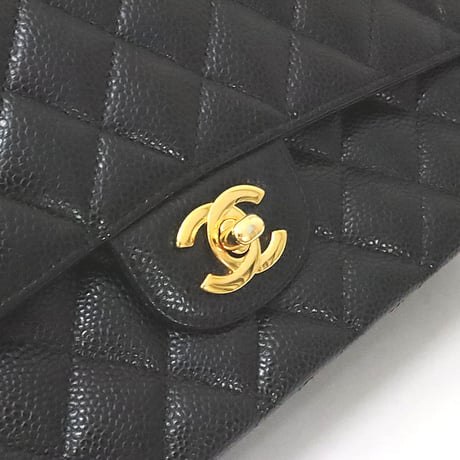 CHANEL Classic 25 Medium Double Flap Bag Quilted Caviar Black ＃75274