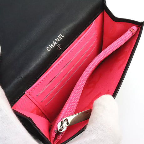 CHANEL Cambon Ligne Bifold Wallet Quilted Leather Black #19207