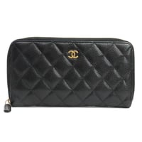 CHANEL Zip-around Wallet Quilted Caviar Black #19350