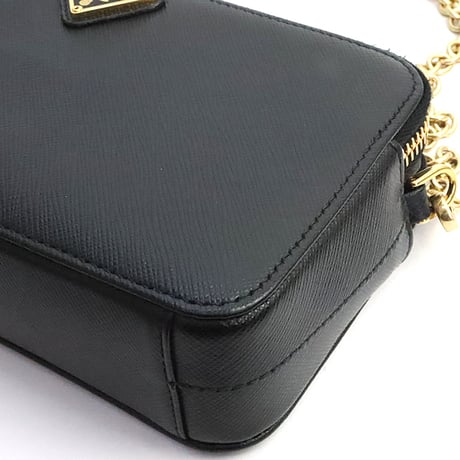 PRADA Double Zipped Wallet on Chain Saffiano Leather Black 1BP024 #19163