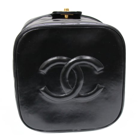 CHANEL Square Vanity Bag Quilted Patent Black #74281