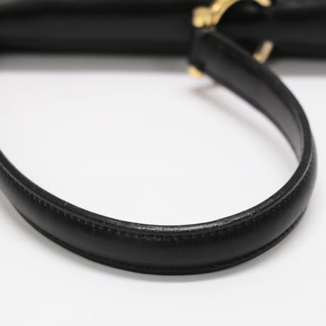 CELINE Gancini Double Flap Bag Leather Black #74810