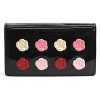 CHANEL Camellia Makeup Palette Flap Wallet Patent Leather Black #19156