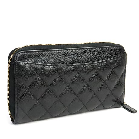 CHANEL Zip-around Wallet Quilted Caviar Black #19350