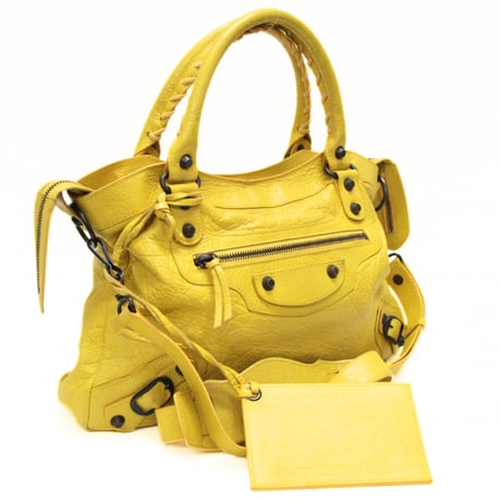BALENCIAGA Town Shoulder Bag Leather Yellow ＃75184