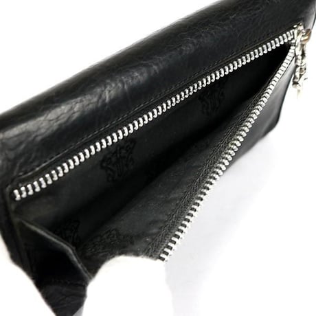 Chrome Hearts Wave Wallet Cross Button Black Heavy Leather #103185