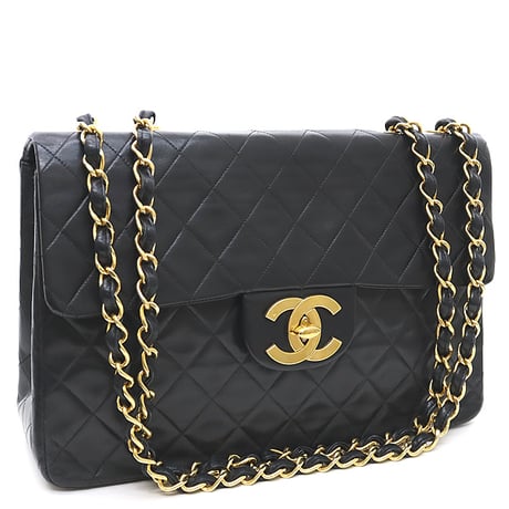 CHANEL Maxi 34 Classic Flap Bag Quilted Lambskin Black ＃15718