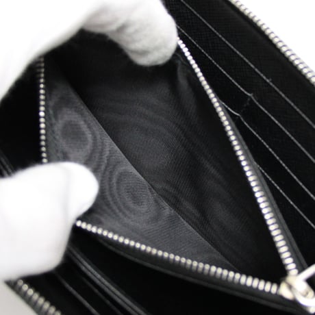 PRADA Logo Patches Zip-around Wallet Saffiano Leather Black 230-E #75058